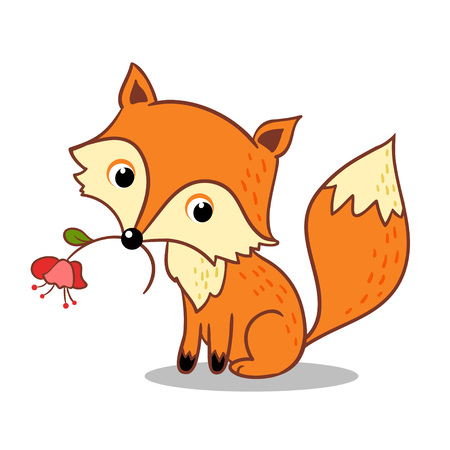 Vector illustration of forest animals in the children's style. Cute fox on a white background.のイラスト素材