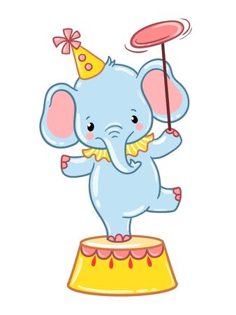 Circus elephant standing on a circus tub. Vector illustration.のイラスト素材