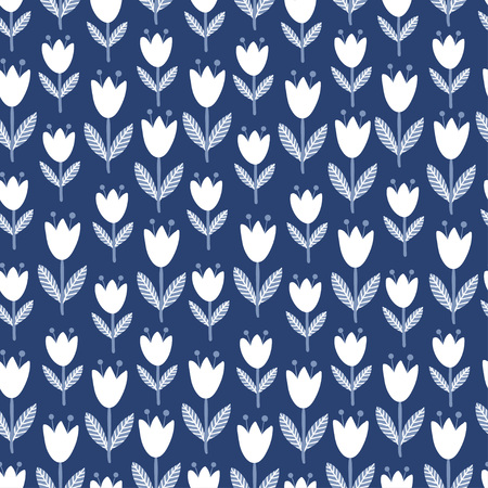 Vector seamless illustration of tulips on a color background. Floral pattern.のイラスト素材
