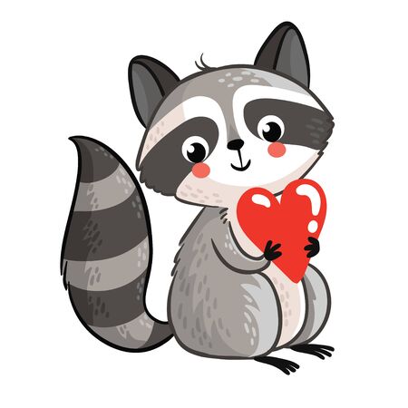 Perfect for greeting cards for Valentines Day. cute raccoon on a white background.のイラスト素材