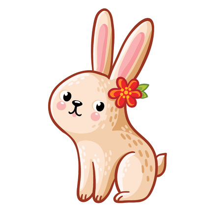Vector illustration of a hare with flower on a white background.のイラスト素材