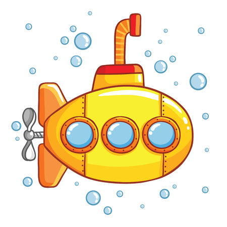 Submarine with air bubbles Yellow submarine with periscope and air bubbles around.のイラスト素材