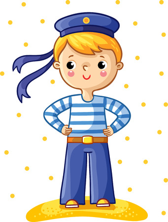 Young sailor cartoon character on white background with yellow points.のイラスト素材