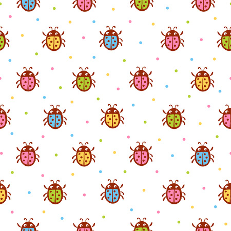 Vector seamless pattern with red ladybug. The picture in the style of children with insects.のイラスト素材
