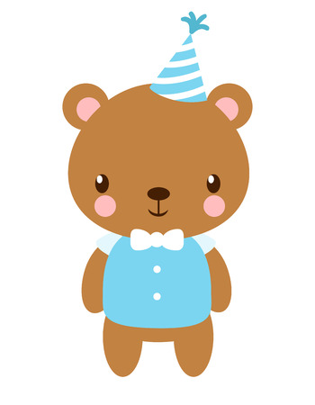 Cute vector bear in the cap. Picture with a beautiful animal in a children's style.のイラスト素材