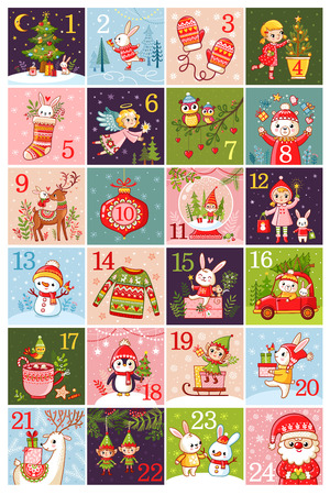 Vector Christmas advent calendar in children's style illustrationのイラスト素材