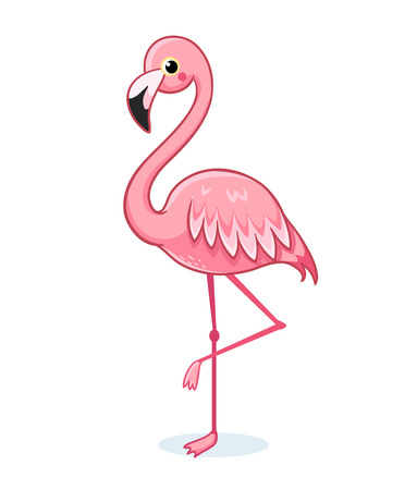 Cute pink flamingo on a white background. Vector illustration with bird on white background in cartoon style.のイラスト素材