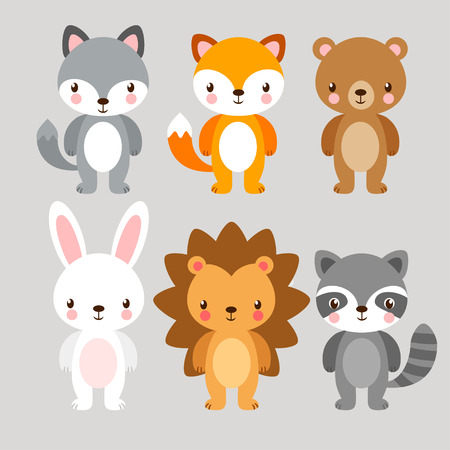 Vector set with cute animals in cartoon style. Illustration in a children's style.のイラスト素材