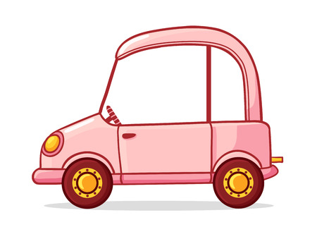 Pink cartoon car. Vector illustration in cartoon style. Picture in the children's styleのイラスト素材