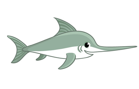 Swordfish on a white background. Vector illustration with a fish in cartoon style. Marlin on a children's theme.のイラスト素材