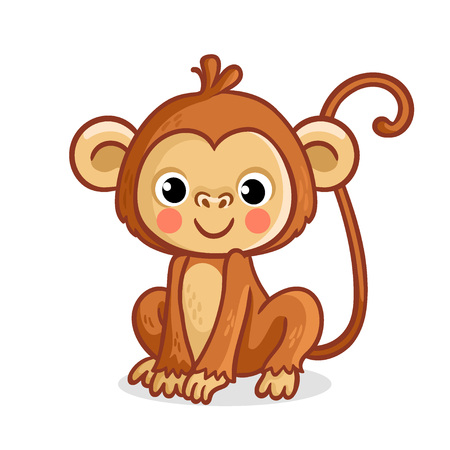 Monkey on a white background. Vector illustration in cartoon style. Cute animal.のイラスト素材