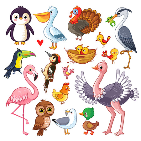 Set with birds. Vector illustration with animals in children's style.のイラスト素材