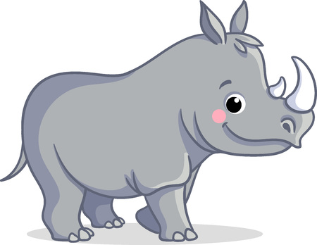 The little rhino is standing on a white background. Vector illustration of animal in cartoon style.のイラスト素材