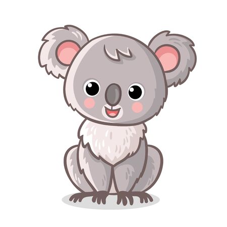 Fluffy koala is sitting on a white background. Vector illustration with cute animal in cartoon style.のイラスト素材
