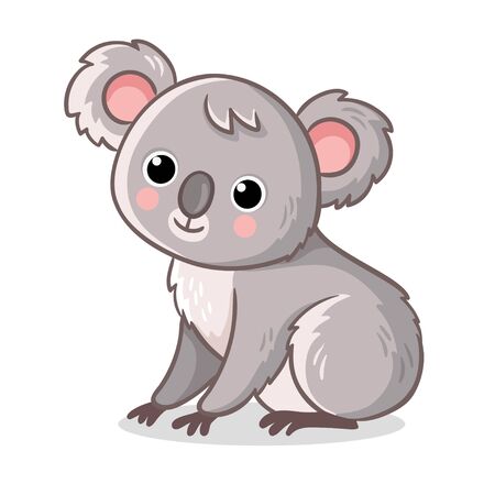 Koala sits on a white background. Cute animal in cartoon style. Vector illustration.のイラスト素材