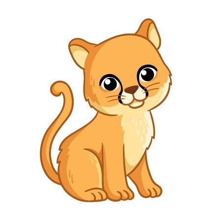Puma in cartoon style is sitting on a white background. Vector illustration with cute wild animal.のイラスト素材