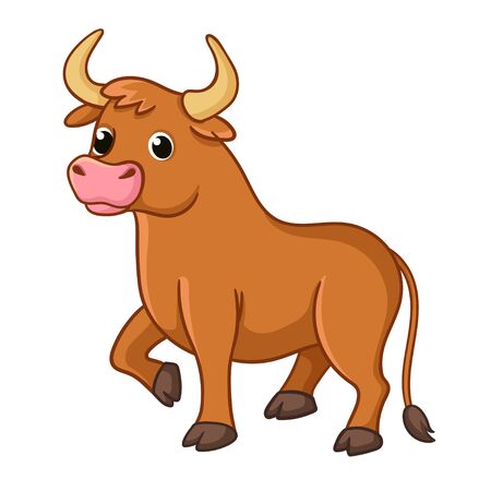 Cute bull on a white background. Vector illustration with pet.のイラスト素材