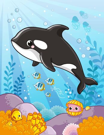 Cute killer whale in cartoon style. Vector illustration.のイラスト素材