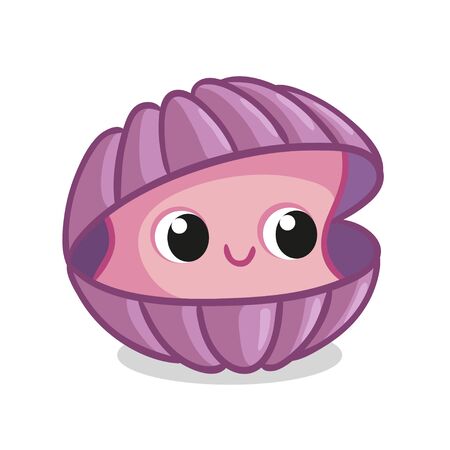 Beautiful ocean shell in cartoon style. Vector illustration template, isolated white background.のイラスト素材