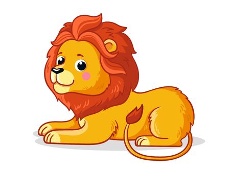 Cute young lion is sitting on a white background. Vector illustration with an african animal in cartoon style.のイラスト素材