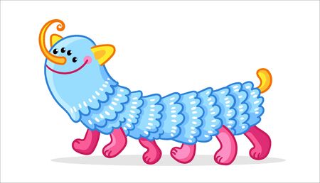 An alien similar to a caterpillar. Monster with four eyes in a cartoon style. Vector illustration with blue mutant.のイラスト素材