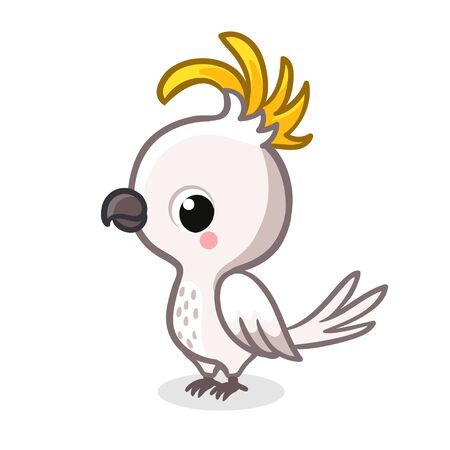 Ilustración de Cute parrot in cartoon style is standing on a white background. Vector illustration with a white bird. - Imagen libre de derechos