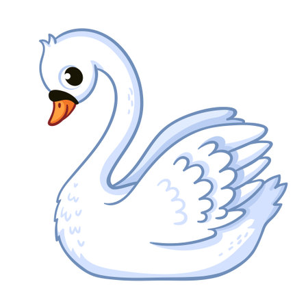 Cute swan in cartoon style on a white background. Vector illustration with a beautiful bird.のイラスト素材