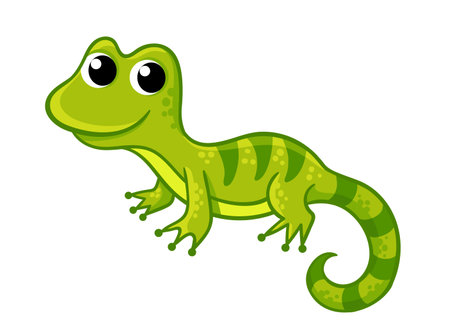 Little funny green lizard in a cartoon style on a white background. Vector illustration with cute animals.のイラスト素材
