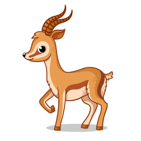 Cute antelope stands on a white background in cartoon style. Vector illustration with African animal.のイラスト素材