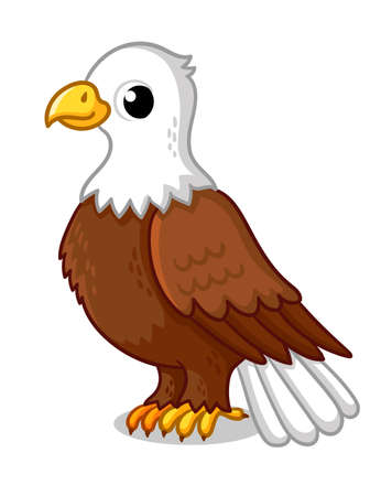 Beautiful eagle in cartoon style on a white background. Vector illustration with a cute bird.のイラスト素材