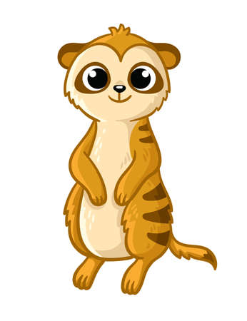 Cute meerkat, on a white background in cartoon style. Vector illustration with an animal on a children's theme.のイラスト素材