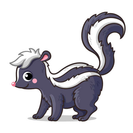 Cute little skunk on a white background in cartoon style. Vector illustration with an animal.のイラスト素材