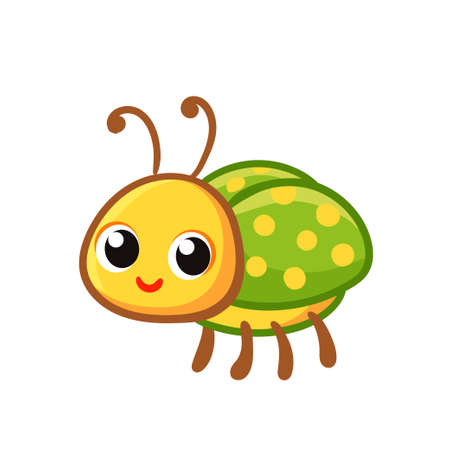 Vector illustration with a cute green bug. Cartoon insect on a white background.のイラスト素材