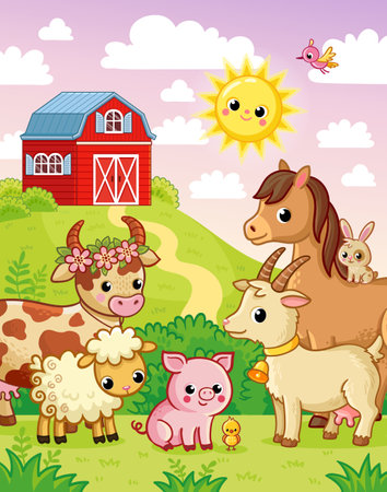 farm animals set. Vector illustration with farm animals in cartoon style.のイラスト素材