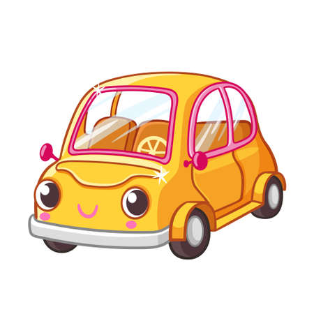 Beautiful cute yellow car in cartoon style. Vector illustration with car transport.のイラスト素材