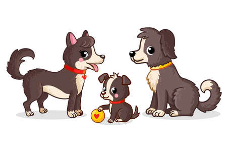 Dog family on a white background in cartoon style. Vector illustration with dogs.のイラスト素材