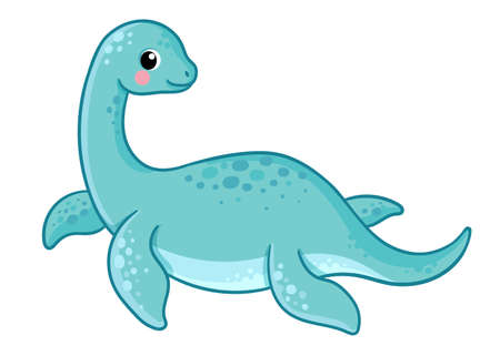 Vector illustration with elasmosaurus on a white background. Cute dinosaur plesiosaurus in cartoon style.のイラスト素材