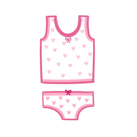 Baby pink underwear with hearts. Briefs and t-shirt for a child in a cartoon style.のイラスト素材