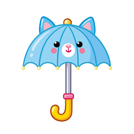 Cute umbrella with a face on a white background. Vector illustration in cartoon style on a children's theme.のイラスト素材