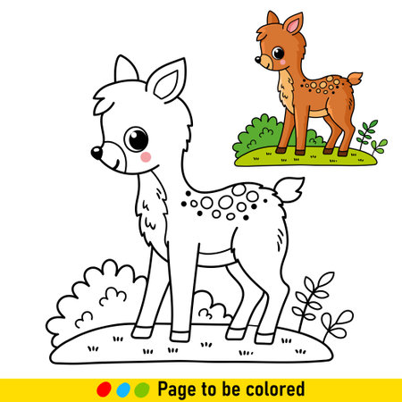 Coloring book with a little deer in a cartoon style. Black and white illustration with an animal for the development of children.のイラスト素材