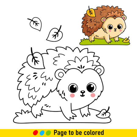 Coloring book with little hedgehog in cartoon style. Black and white illustration with a forest animal for the development of children.のイラスト素材