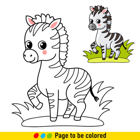 Coloring book with zebra in cartoon style. Black and white illustration with animals for the development of children.のイラスト素材