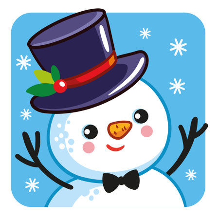 Vector illustration with a Christmas snowman on a blue background with snowflakes. Vector Set on a Christmas theme in a cartoon style.のイラスト素材