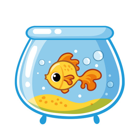 Goldfish swims in an aquarium on a white background. Vector illustration in cartoon style with a fish.のイラスト素材