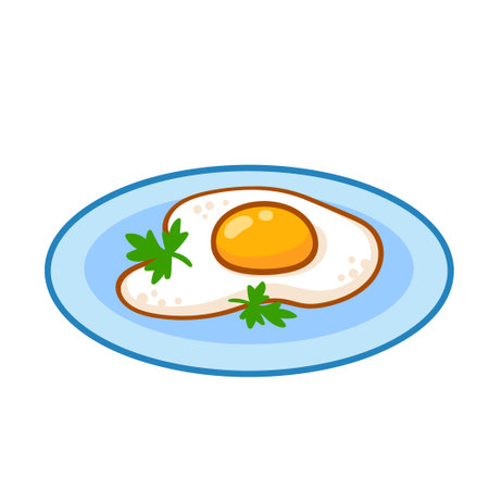 Fried eggs on a plate isolated on white background. Vector illustration with breakfast in cartoon style.のイラスト素材