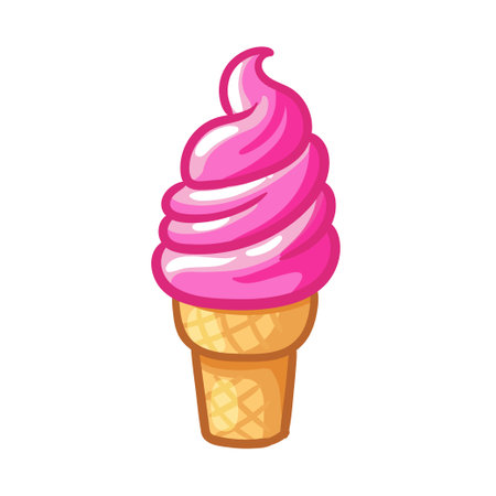 Beautiful ice cream in a waffle cup on a white background. Vector illustration with dessert in cartoon style.のイラスト素材