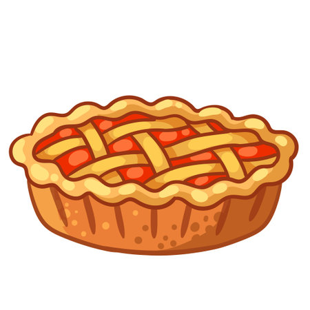 Delicious apple pie isolated on white background. Vector illustration with homemade berry pie in cartoon style.のイラスト素材
