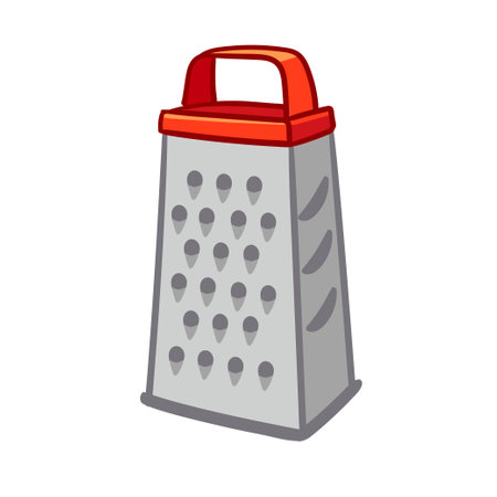 Vector Cheese grater with red handle isolated on white background. Kitchenware, kitchen equipment, appliance in cartoon style.のイラスト素材