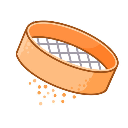 Confectioner sieve in cartoon style. Wooden flour sifter vector Illustration on a white background.のイラスト素材