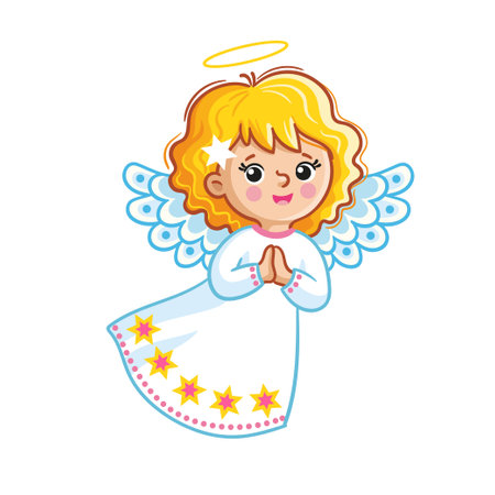 Christmas cute angel in cartoon style. Isolated vector illustration.のイラスト素材